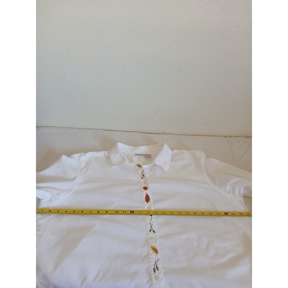 Cherokee Woman 22W White Cotton Embroidered Fall Leaves Button Down Shirt Casual - Picture 13 of 16
